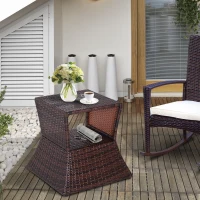 Outsunny Pied de parasol table basse 2 en 1 étagère inférieure intégrée résine tressée imitation rotin PE dim. 54L x 54l x 55H cm marron(m-10)