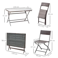 Outsunny Conjunto de Jardín Incluye Mesa 120x70x71 cm y 6 Sillas Plegables de Ratán Sintético para Exterior 61x46x84 cm Marrón(m-3)
