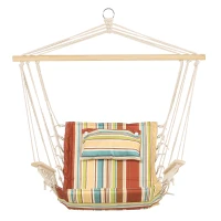 Outsunny Garden Outdoor Hanging Hammock Chair Thick Rope Frame Wooden Arms Safe Garden Outdoor Spot Stylish Multi-Color Stripe(m-10)