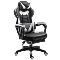 Vinsetto Chaise gaming Ergonomique, Fauteuil de Bureau confortable avec Repose-Pied, Appuie-Tête et coussin lombaire, Hauteur Réglable, noir et blanc(m-13)