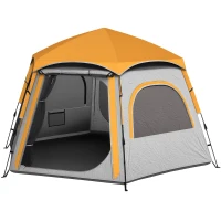 Outsunny Instant Pop Up Camping Tent, 2-3 Person Easy Setup Dome Family Tent with Vestibule, Rainfly, 4 Mesh Windows & 2 Doors, Hexagonal Design, 3000 mm Water Resistant & UV Protected, Light Grey(m-11)