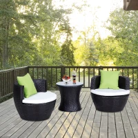 Outsunny Set Mobili in Rattan Set 2 Poltrone, Tavolino con Cuscini 3pz Giardino Esterno(m-10)