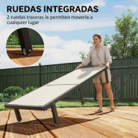 Outsunny Conjunto de 2 Tumbonas Reclinables con Ruedas Respaldo Ajustable 4 Niveles Estructura de Aluminio Tela Textilene Beige(m-6)
