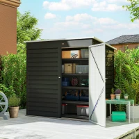 Outsunny 6 x 4ft Metal Garden Storage Shed, Outdoor Tool Storage Shed with Lockable Door and Gloves for Garden, Patio, Dark Grey(m-2)