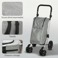 HOMCOM Carrello Spesa Pieghevole in Alluminio con Ruote, Borsa da 46L, Scomparto Refrigerato, Manico Regolabile, Grigio(m-9)