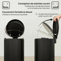 HOMCOM Poubelle de Cuisine 20 L en Métal, Poubelle à Pédale avec Couvercle à Fermeture Douce et Seau Amovible, Noir(m-5)