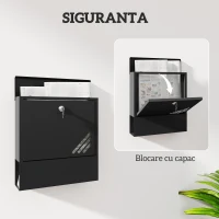 HOMCOM Cutie Poștală de Perete din Metal cu Fereastră și Serratura, 30x8.5x32.5 cm, Gri Carbon(m-5)