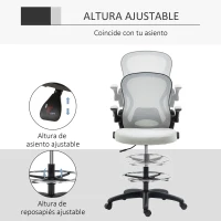 Vinsetto Silla de Dibujo Giratoria con Soporte Lumbar Reposapiés Ajustable y Reposabrazos Abatibles 59x65x102-122 cm Gris Claro(m-4)