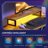 Bureau d'angle gaming en L, structure métallique stable & plateau en bois, montage facile, 150x50x87,5 cm, marron(m-5)