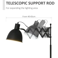 HOMCOM Lampada da Terra 140cm con Paralume Regolabile ed Estraibile, Base Rotonda, Interruttore a Pedale in Metallo Nero(m-6)