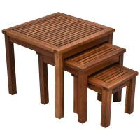 Outsunny Tuin salontafel 3-delige set stapeltafel bijzettafel koffietafel acaciahout naturel(m-10)