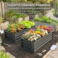 Outsunny Juego de 2 Jardineras Exterior Grandes de Acero Galvanizado Huertos Urbanos para Terraza Jardín 110x50x30 cm Gris(m-8)