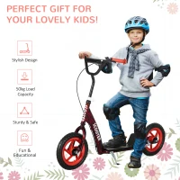 AIYAPLAY Kids Scooter with Adjustable Handlebar, Children's Kick Scooter with Non-slip Footplate, Rear Brake, Kickstand, Red(m-7)