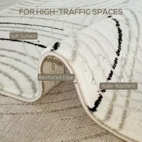 HOMCOM Modern Area Rug, Swirl Pattern Machine Washable Rug, Allergy-Friendly Floor Carpet for Living Room, Bedroom, Dining Room, Home Office, 170 x 120 cm, Cream White(m-5)