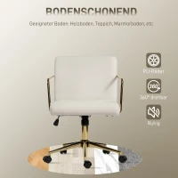 HOMCOM Bureaustoel op wielen met gouden accenten, computerstoel met metalen basis, fluweelachtige stof, crèmewit(m-7)