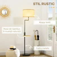 HOMCOM Lampă de Podea din Bambus cu Raft Integrat, Neagră și Bej(m-4)
