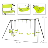 Outsunny Metal Garden Swing Set with Double Swings, Glider, Swing Seats - Green(m-3)