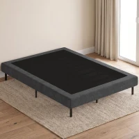 HOMCOM Estrado Estofado 140x190 cm, Estrutura de Cama com Revestimento em Chenille, 10 Ripas de Madeira, 9 Pés Estáveis, Cinza(m-2)