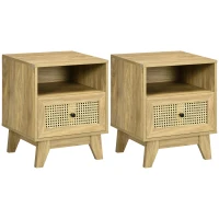 HOMCOM Lot de 2 tables de chevet  table de nuit avec tiroir porte cannage et niche vintage 45 x 39 x 56,5 cm(m-1)