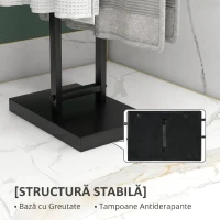 HOMCOM Suport pentru Prosoape Autoportant din Metal, cu 2 Brațe pentru Baie, 50x18,5x85cm, Negru(m-5)