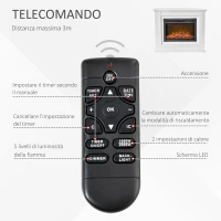 HOMCOM Camino Elettrico Effetto Fiamma Realistico con Cornice in Legno, Caminetto Elettrico con Termostato, Protezione da Surriscaldamento, Timer e Telecomando, 1000W e 2000W, 98x27.5x80cm, Bianco(m-5)