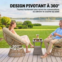 Outsunny Fauteuil papasan en rotin, fauteuil pivotant à 360° avec coussin rembourré, 85 x 70 x 82 cm, kaki(m-4)