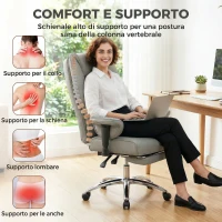 HOMCOM Sedia da Ufficio Ergonomica Reclinabile con Poggiapiedi, Schienale Alto, Altezza Regolabile, Grigio Chiaro(m-4)