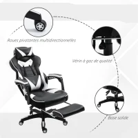 Vinsetto Chaise gaming Ergonomique, Fauteuil de Bureau confortable avec Repose-Pied, Appuie-Tête et coussin lombaire, Hauteur Réglable, noir et blanc(m-7)