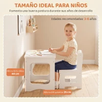 AIYAPLAY Mesa Infantil con Silla Tablero Reversible Mesa y Silla Infantil con Pizarra para Dibujo para Niños 3-6 Años Blanco(m-5)