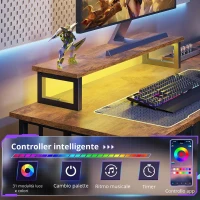 Scrivania angolare da gaming 2‑in‑1, trasformabile tra la compatta forma a L e la lunga forma a I, 140x50x87,5 cm, Marrone(m-5)