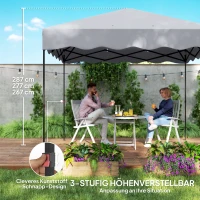 Outsunny 3 x 3 m Pop-up Paviljoen, Hoogteverstelbaar Tuinpaviljoen, met Rolkoffer, voor Tuin, Terras, Metaal, Stof, Lichtgrijs(m-5)