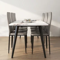 HOMCOM Set di 6 Sedie da Pranzo Moderne con Schienale Alto in Finta Pelle e Acciaio, 41x50x97 cm, Grigio(m-9)