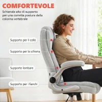 HOMCOM Sedia da Ufficio Ergonomica Effetto Velluto Bianco Crema con Braccioli Ribaltabili, 68x69x110-118 cm(m-4)