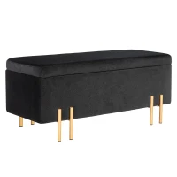 HOMCOM Zitbank, Gestoffeerde Bank met Opbergruimte, Metaal, Rubberhout, Schuimstof, 100 x 40 x 42 cm, Zwart(m-11)