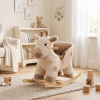 AIYAPLAY Cheval à bascule pour enfants girafe jouet à bascule bébé avec effet sonore, ceinture de sécurité, 68x35x50cm, beige(m-2)