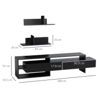 HOMCOM Mobile Porta TV Moderno con 2 Mensole in Legno, Vani Aperti e Armadietti, Nero(m-3)