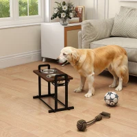 PawHut Raised Dog Bowls with Stand, 4 Heights Adjustable Pet Feeder with 3 Adjustable Angles for Small, Medium & Large Breeds, Brown(m-10)