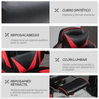 Vinsetto Silla Gaming Ergonómica Silla de Escritorio de Oficina Regulable en Altura Reclinable Respaldo 65x70x118,5-128,5cm Rojo(m-8)