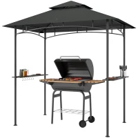Outsunny Grillpaviljoen met LED-verlichting 240 x 150 x 258 cm Waterafstotend en Vlamvertragend Tuinpaviljoen met Dubbellaagsdak(m-10)