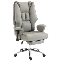 HOMCOM Sedia da Ufficio Ergonomica Reclinabile con Poggiapiedi, Schienale Alto, Altezza Regolabile, Grigio Chiaro(m-1)