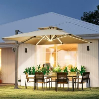 Outsunny Parasol déporté LED carré double toit inclinable pivotant 360° manivelle piètement acier dim. 3L x 3l x 2,66H m beige(m-6)