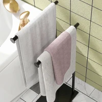 HOMCOM Suport prosoape de baie autoportant cu 2 brațe din metal, 35.5x20x78 cm, negru(m-9)