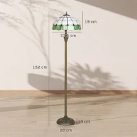 HOMCOM Tiffany-Style Floor Lamp with Handcrafted Stained Glass Shade, 152cm Tall Vintage Standing Lamp, Bronze Tone and Green(m-3)