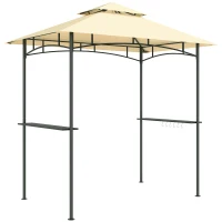 Outsunny 8' x 5' Grill Gazebo, Double Tiered BBQ Gazebo Shelter Canopy with LED Lights, 2 Side Shelves, Hooks, Beige(m-1)