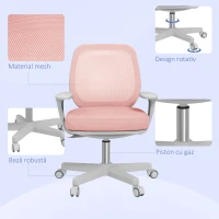 Vinsetto Scaun de birou ergonomic, reglabil pe înălțime, cu 5 roți, 55x48x82.5-94.5 cm, roz(m-7)