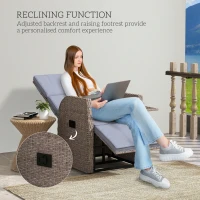 Outsunny 148° Reclining Rattan Garden Armchair, with Footrest - Brown/Grey(m-4)