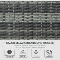 Outsunny Bain de soleil transat 2 places - grand confort - dossier inclinable multi-positions - matelas fournis - résine tressée gris(m-4)