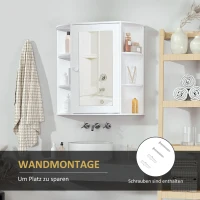 HOMCOM Spiegelkast Badkast Badkamerkast, 8 vakken, Spiegeldeuren, waterbestendig, 66 cm x 17 cm x 63 cm, Wit(m-6)