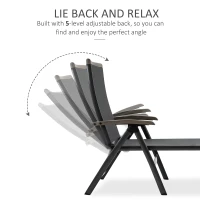 Outsunny Set of 2 Outdoor Folding Sun Loungers, 5-Position Adjustable Chaise Lounge Chairs with Aluminium Frame for Patio, Garden, Grey(m-4)