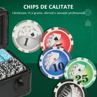 Set SPORTNOW Poker cu 600 Jetoane pentru 12 Jucători cu Geantă, 2 Pachete de Cărți și Covoraș, Negru(m-5)